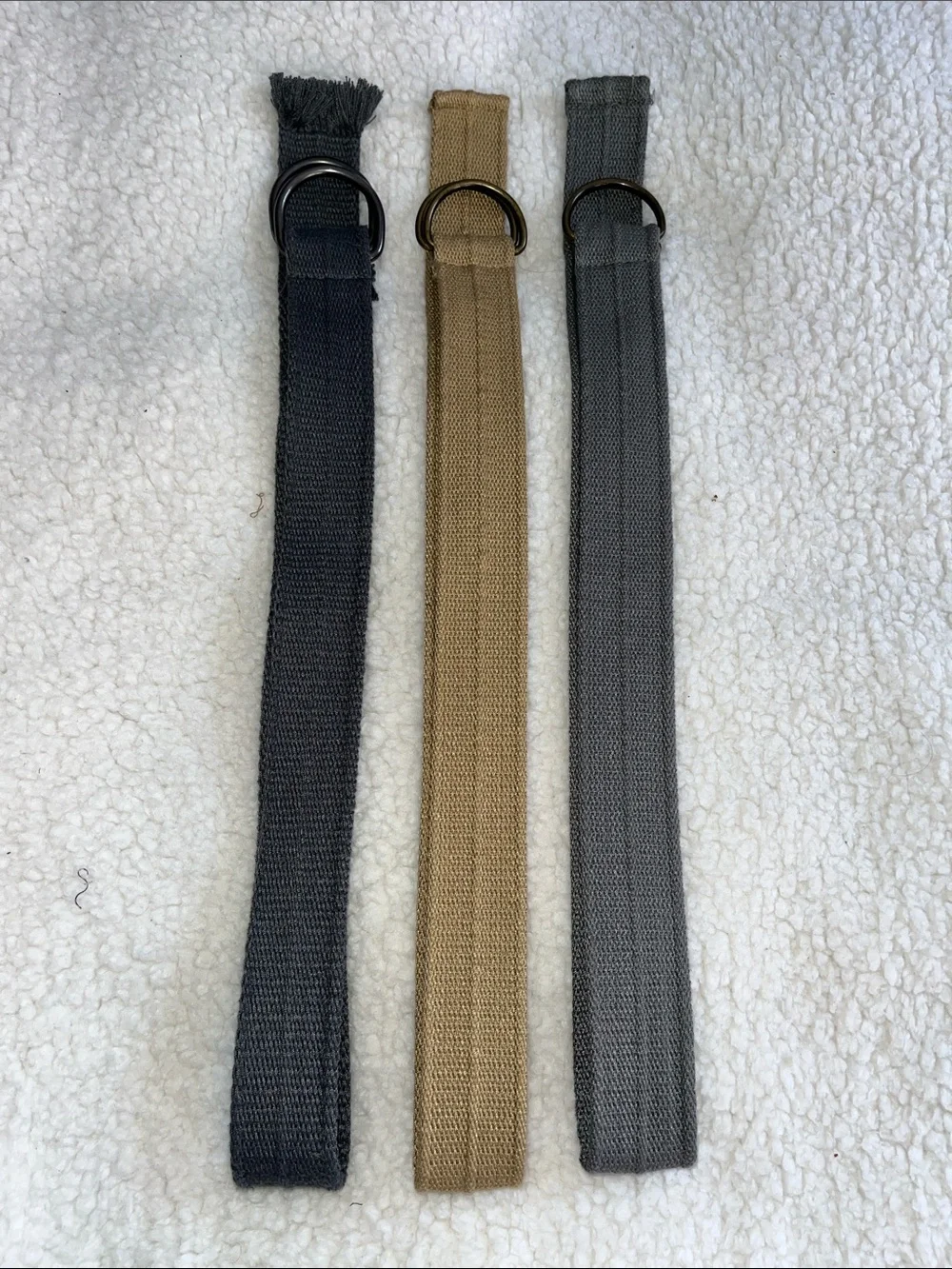 Set of 3 Canvas D-Ring Belts in Dark Grey, Smoke and Tan, Size 12-14